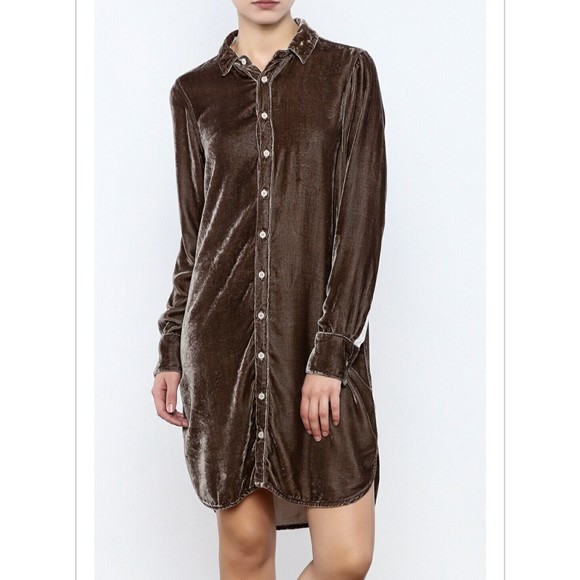CP Shades Dresses & Skirts - CP Shades Velvet Shirt Dress Women's Size S Brown